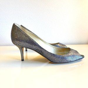 Jimmy Choo Peep Toe Silver/Grey Glitter 60mm Pump